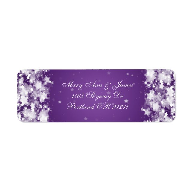 Elegant Wedding Address Dazzling Stars Purple (Front)