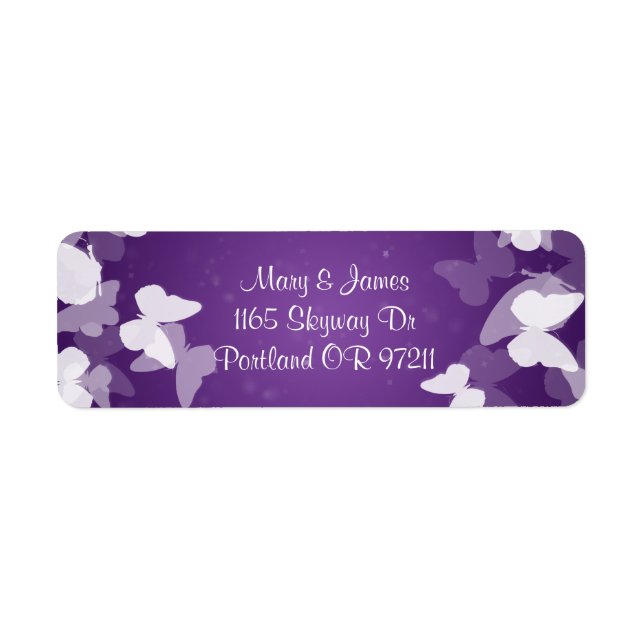 Elegant Wedding Address Elusive Butterflies Purple (Front)