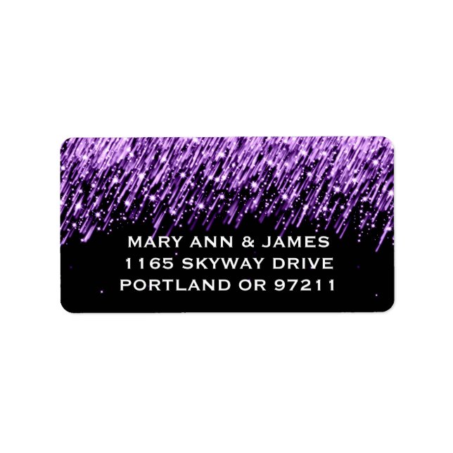Elegant Wedding Address Falling Stars Purple Label (Front)
