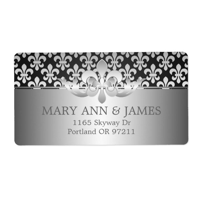 Elegant Wedding Address Fleur De Lis Black (Front)