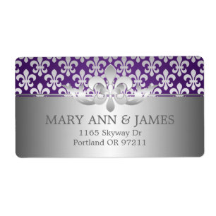 Elegant Wedding Address Fleur De Lis Purple