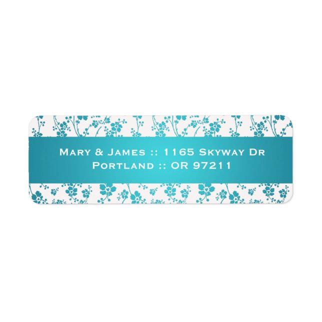 Elegant Wedding Address Floral Pattern Aqua Blue (Front)