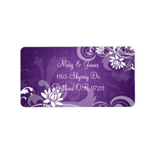 Elegant Wedding Address Floral Swirls Purple Label
