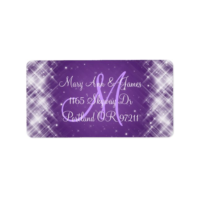 Elegant Wedding Address Glamourous Sparks Purple Label (Front)