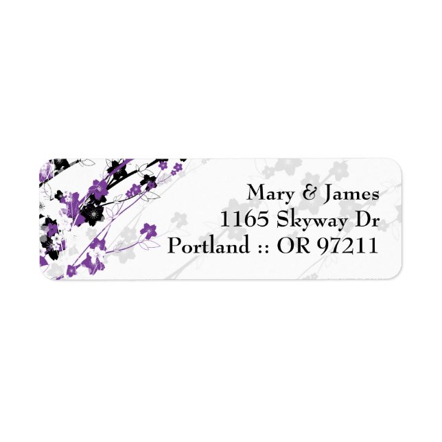 Elegant Wedding Address  Japanese Flowers Purple (Front)