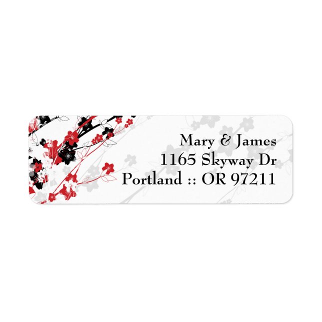 Elegant Wedding Address  Japanese Flowers Red (Front)