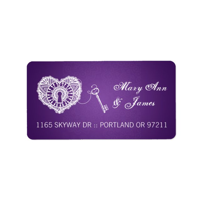 Elegant Wedding Address Key To My Heart Purple Label (Front)