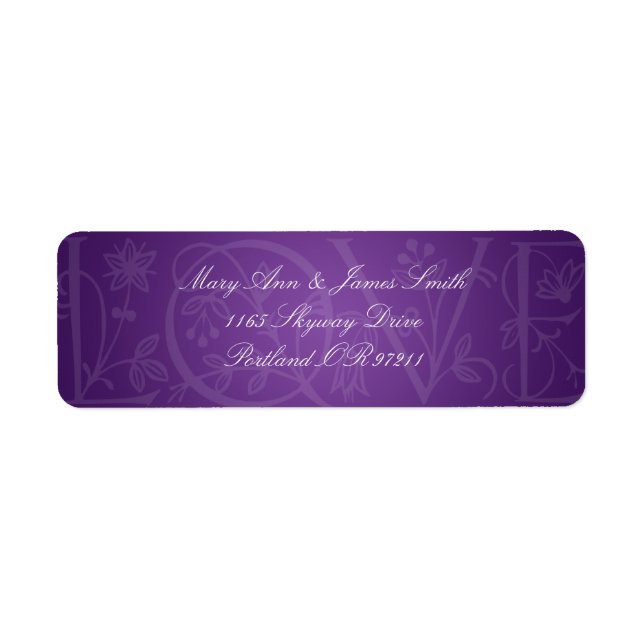 Elegant Wedding Address Love Flourish Purple (Front)
