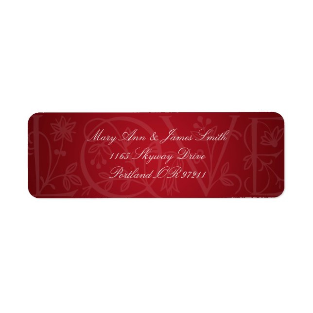 Elegant Wedding Address Love Flourish Red (Front)