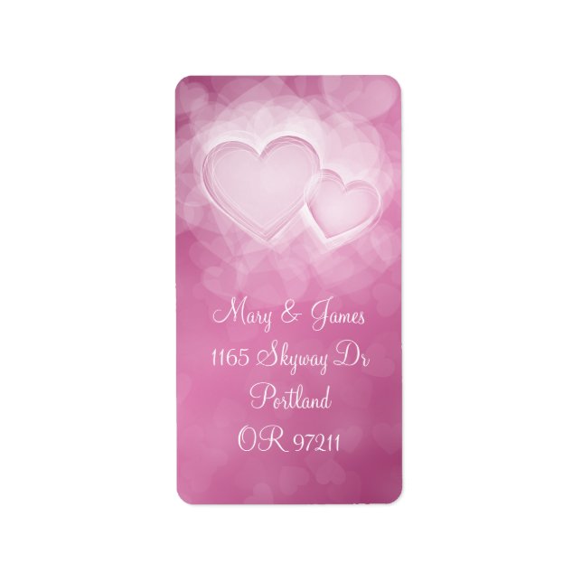 Elegant Wedding Address Modern Hearts Pink Label (Front)