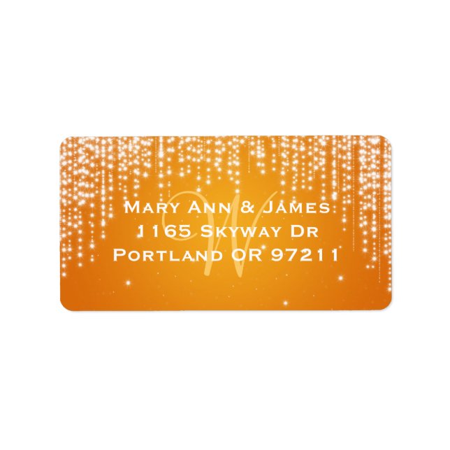 Elegant Wedding Address Night Dazzle Orange Label (Front)