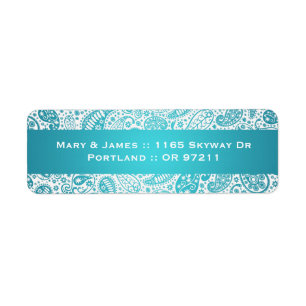 Elegant Wedding Address Paisley Pattern Aqua Blue