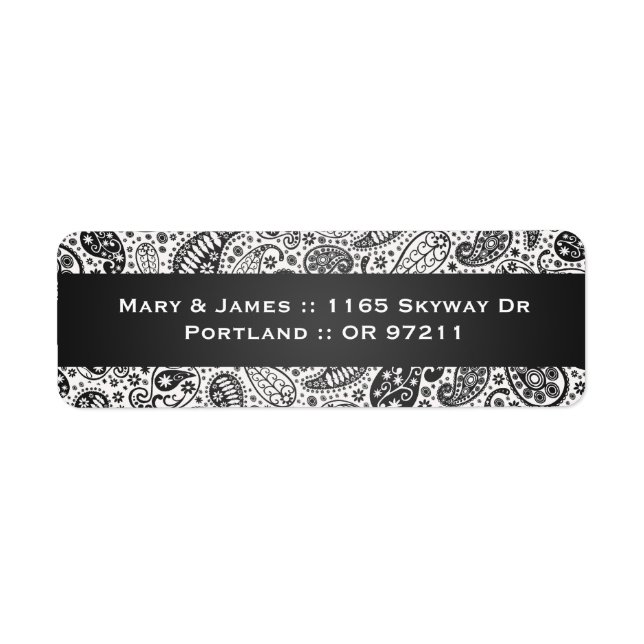 Elegant Wedding Address Paisley Pattern Black (Front)