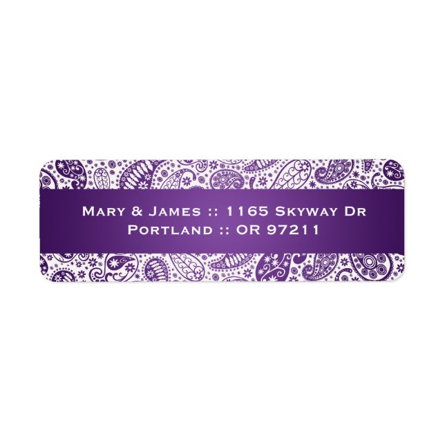 Elegant Wedding Address Paisley Pattern Purple (Front)