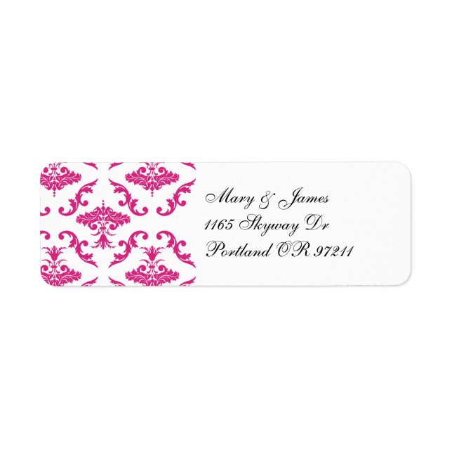 Elegant Wedding Address Pink Damask (Front)