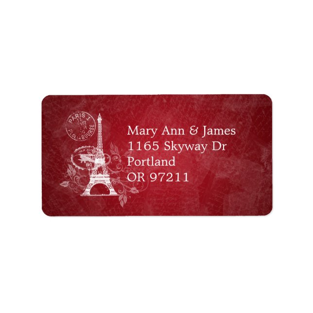 Elegant Wedding Address Romantic Paris Red Label (Front)