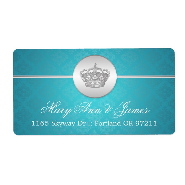 Elegant Wedding Address Royal Crown Blue (Front)