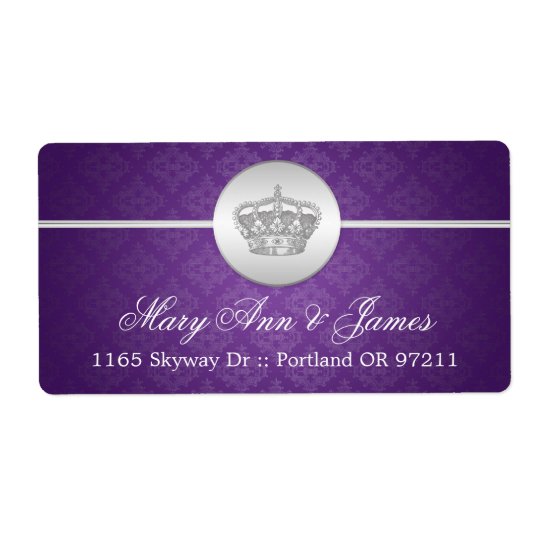 Elegant Wedding Address Royal Crown Purple Shipping Label