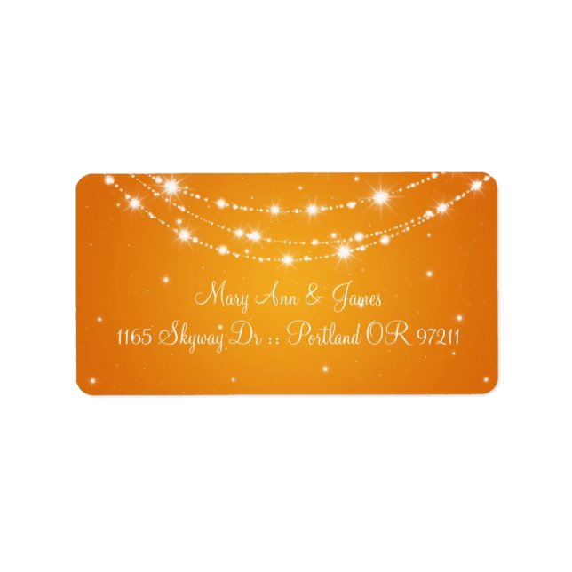 Elegant Wedding Address Sparkling Chain Orange Label (Front)