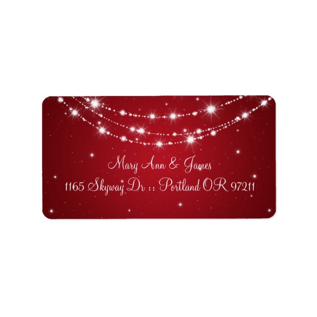 Elegant Wedding Address Sparkling Chain Red Label (Front)