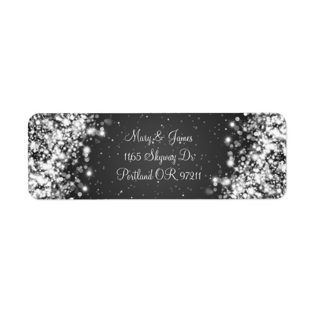 Elegant Wedding Address Sparkling Wave Black (Front)