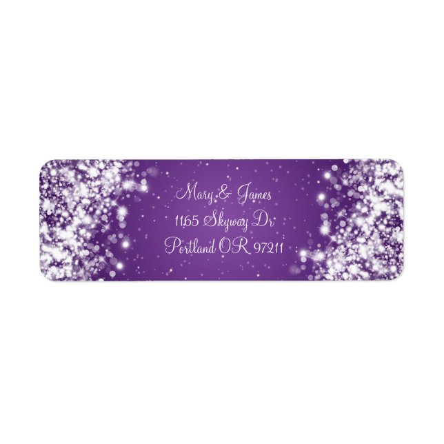 Elegant Wedding Address Sparkling Wave Purple (Front)