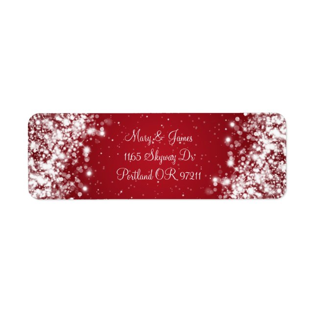 Elegant Wedding Address Sparkling Wave Red (Front)