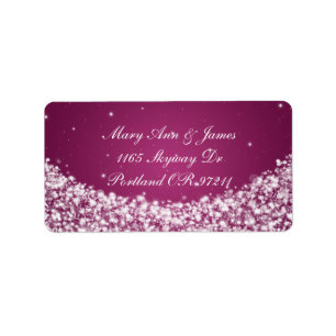 Elegant Wedding Address Star Sparkle Berry Pink Label