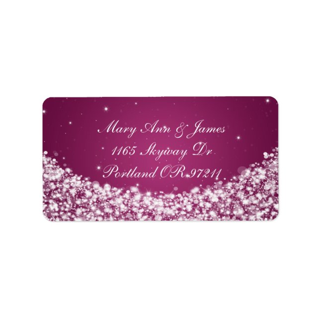 Elegant Wedding Address Star Sparkle Berry Pink Label (Front)