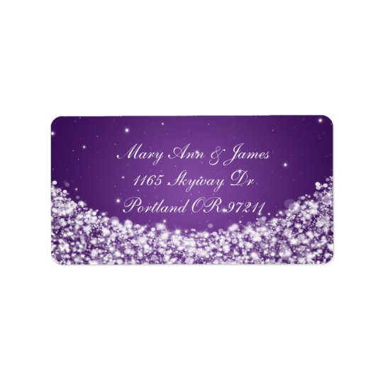 Elegant Wedding Address Star Sparkle Purple Address Label