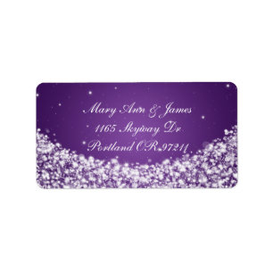 Elegant Wedding Address Star Sparkle Purple Label
