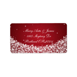 Elegant Wedding Address Star Sparkle Red Label