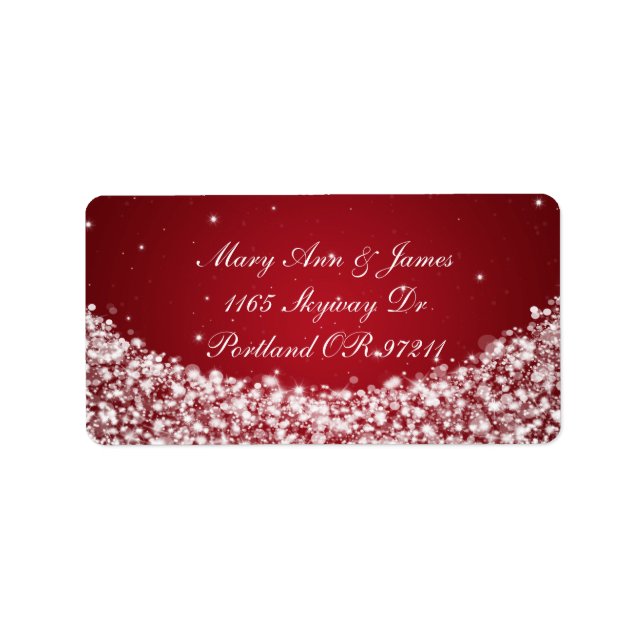 Elegant Wedding Address Star Sparkle Red Label (Front)