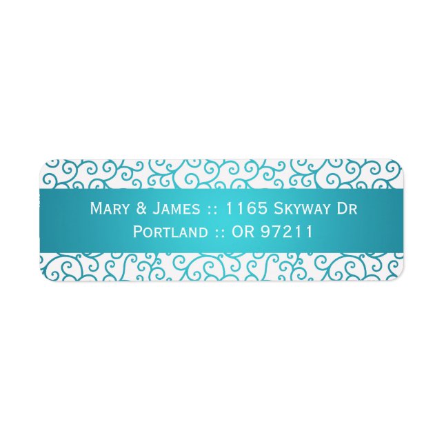 Elegant Wedding Address Swirls Pattern Aqua Blue (Front)