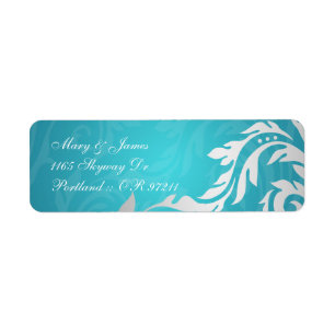Elegant Wedding Address Swirly Flourish Aqua Blue
