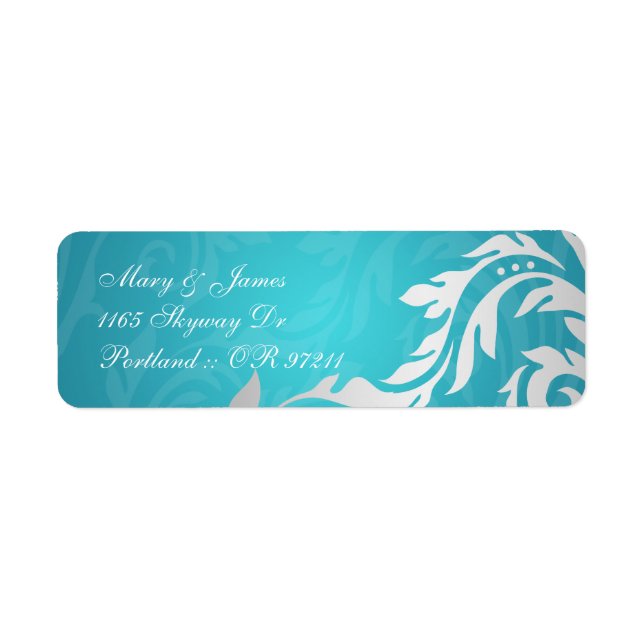 Elegant Wedding Address Swirly Flourish Aqua Blue (Front)