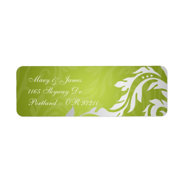 Elegant Wedding Address Swirly Flourish Lime Green (Front)