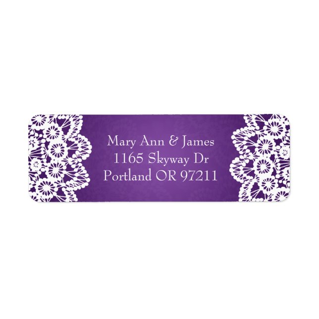 Elegant Wedding Address Vintage Lace Purple (Front)
