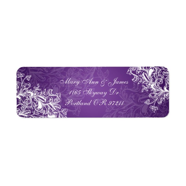 Elegant Wedding Address Vintage Swirls  Purple (Front)