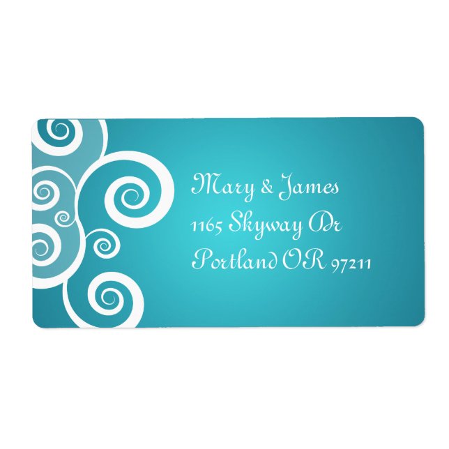 Elegant Wedding Address White Swirls Blue (Front)
