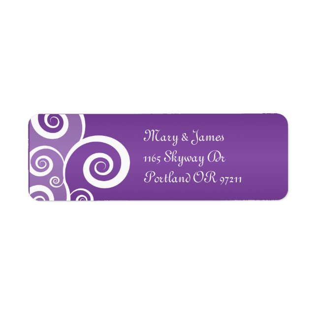 Elegant Wedding Address White Swirls Purple (Front)