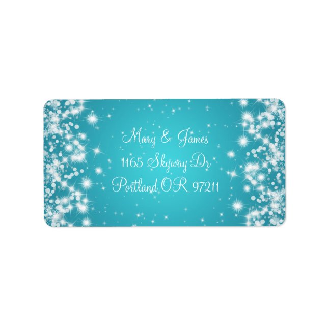 Elegant Wedding Address Winter Sparkle Blue Label (Front)