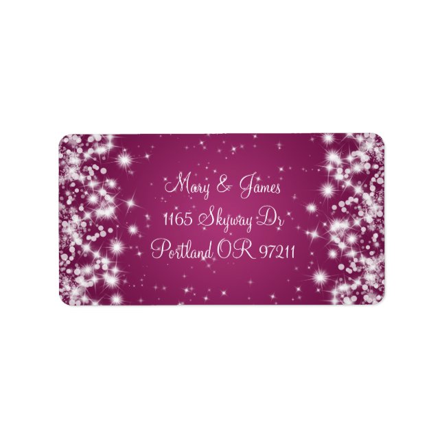 Elegant Wedding Address Winter Sparkle Pink Label (Front)