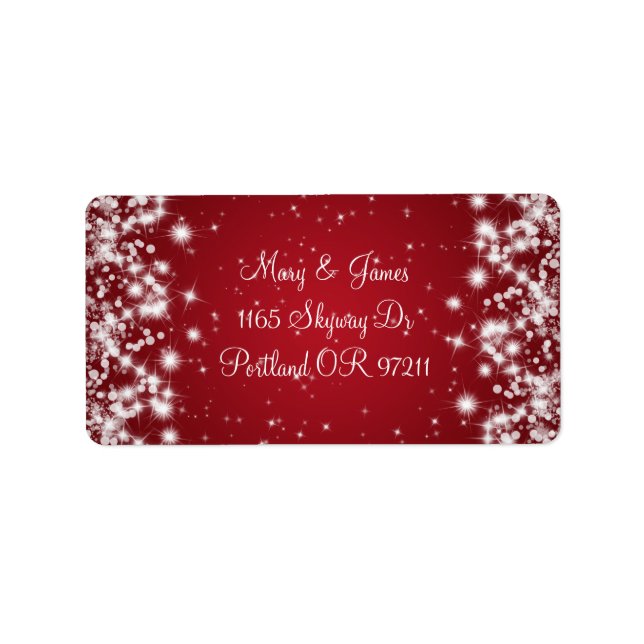 Elegant Wedding Address Winter Sparkle Red Label (Front)