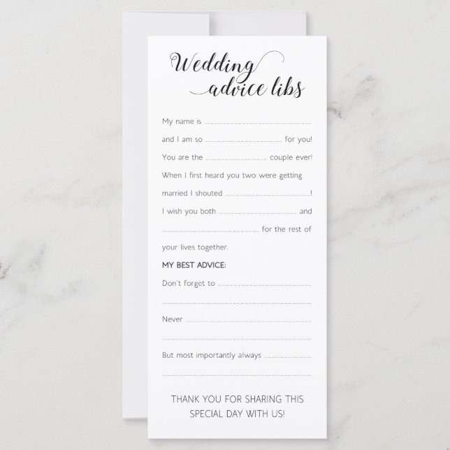 Elegant Wedding Advice Cards Funny (Front)
