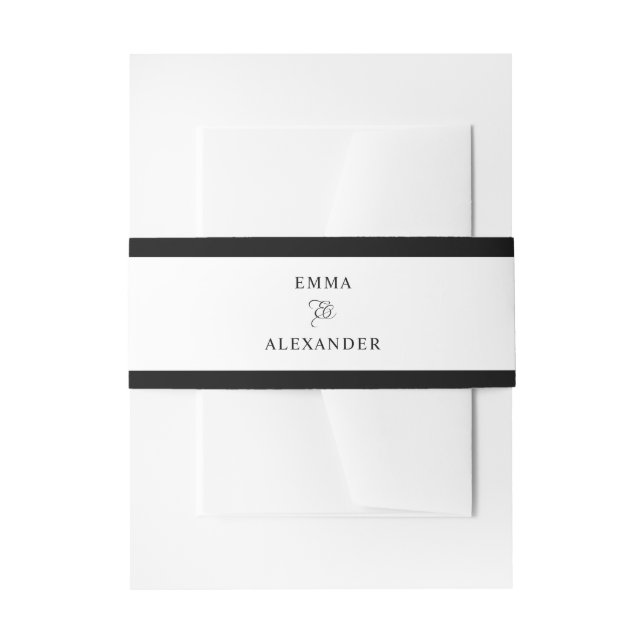 Elegant Wedding Ampersand Calligraphy Black Border Invitation Belly Band (Front Example)
