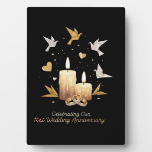  Elegant Wedding Anniversary   Gold Candles, Rings Plaque