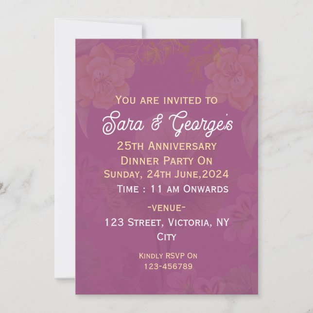 Elegant Wedding Anniversary Invitations  (Front)