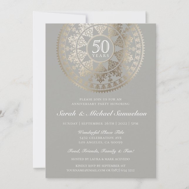 Elegant Wedding Anniversary Invitations Gold Foil (Front)