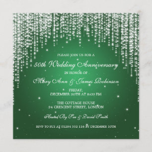 Elegant Wedding Anniversary Night Dazzle Green Invitation